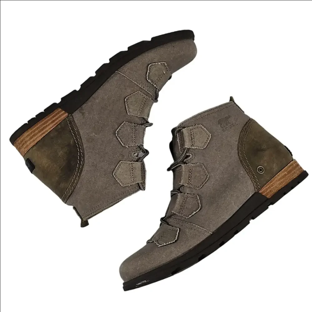 Sorel Major Taupe Grey Canvas & Leather Lace Up Ankle Boots Size 8.5